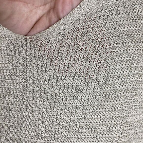 J Jill Crochet Open Knit Top Womens Sz  Medium Linen Blend Oatmeal Beach Coastal - Picture 3 of 6
